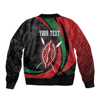 Kenya Mashujaa Day Personalized Sleeve Zip Bomber Jacket Lion Warrior with Masai Shield - Wonder Print Shop