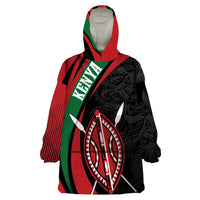 Kenya Mashujaa Day Personalized Wearable Blanket Hoodie Lion Warrior with Masai Shield - Wonder Print Shop