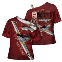 Tuskegee Airmen Spit Fire 477th Cross Shoulder Shirt Crimson Grunge - Wonder Print Shop