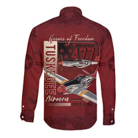 Tuskegee Airmen Spit Fire 477th Long Sleeve Button Shirt Crimson Grunge - Wonder Print Shop