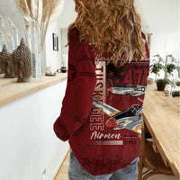 Tuskegee Airmen Spit Fire 477th Women Casual Shirt Crimson Grunge - Wonder Print Shop