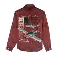Tuskegee Airmen Spit Fire 477th Women Casual Shirt Crimson Grunge - Wonder Print Shop