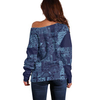 Yoruba Adire Eleko Patterns Off Shoulder Sweater Indigo Vintage