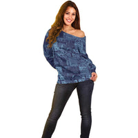 Yoruba Adire Eleko Patterns Off Shoulder Sweater Indigo Vintage