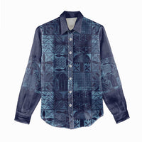 Yoruba Adire Eleko Patterns Women Casual Shirt Indigo Vintage