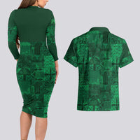 Nigeria Yoruba Adire Patterns Couples Matching Long Sleeve Bodycon Dress and Hawaiian Shirt Proud To Be Naija