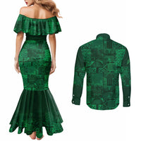 Nigeria Yoruba Adire Patterns Couples Matching Mermaid Dress and Long Sleeve Button Shirt Proud To Be Naija