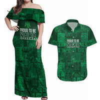 Nigeria Yoruba Adire Patterns Couples Matching Off Shoulder Maxi Dress and Hawaiian Shirt Proud To Be Naija