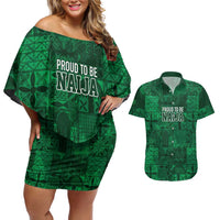 Nigeria Yoruba Adire Patterns Couples Matching Off Shoulder Short Dress and Hawaiian Shirt Proud To Be Naija