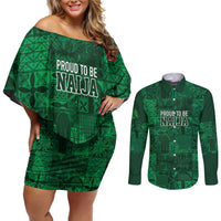 Nigeria Yoruba Adire Patterns Couples Matching Off Shoulder Short Dress and Long Sleeve Button Shirt Proud To Be Naija