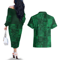 Nigeria Yoruba Adire Patterns Couples Matching Off The Shoulder Long Sleeve Dress and Hawaiian Shirt Proud To Be Naija