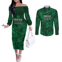Nigeria Yoruba Adire Patterns Couples Matching Off The Shoulder Long Sleeve Dress and Long Sleeve Button Shirt Proud To Be Naija