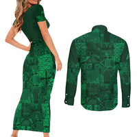 Nigeria Yoruba Adire Patterns Couples Matching Short Sleeve Bodycon Dress and Long Sleeve Button Shirt Proud To Be Naija