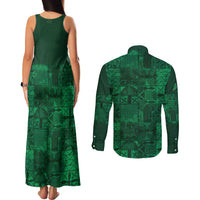 Nigeria Yoruba Adire Patterns Couples Matching Tank Maxi Dress and Long Sleeve Button Shirt Proud To Be Naija