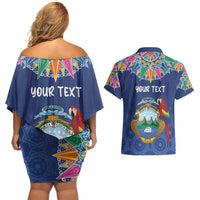 Pura Vida Costa Rica Personalized Couples Matching Off Shoulder Short Dress and Hawaiian Shirt Oxcart Ornate Inspired - Wonder Print Shop