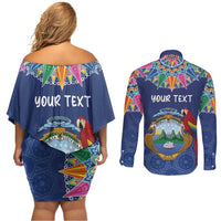 Pura Vida Costa Rica Personalized Couples Matching Off Shoulder Short Dress and Long Sleeve Button Shirt Oxcart Ornate Inspired - Wonder Print Shop