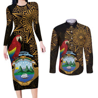Pura Vida Costa Rica Personalized Couples Matching Long Sleeve Bodycon Dress and Long Sleeve Button Shirt Oxcart Ornate Inspired Gold Pattern - Wonder Print Shop
