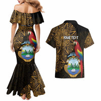Pura Vida Costa Rica Personalized Couples Matching Mermaid Dress and Hawaiian Shirt Oxcart Ornate Inspired Gold Pattern - Wonder Print Shop