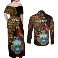 Pura Vida Costa Rica Personalized Couples Matching Off Shoulder Maxi Dress and Long Sleeve Button Shirt Oxcart Ornate Inspired Gold Pattern - Wonder Print Shop