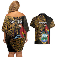 Pura Vida Costa Rica Personalized Couples Matching Off Shoulder Short Dress and Hawaiian Shirt Oxcart Ornate Inspired Gold Pattern - Wonder Print Shop