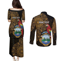 Pura Vida Costa Rica Personalized Couples Matching Puletasi and Long Sleeve Button Shirt Oxcart Ornate Inspired Gold Pattern - Wonder Print Shop