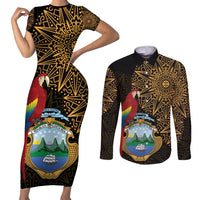 Pura Vida Costa Rica Personalized Couples Matching Short Sleeve Bodycon Dress and Long Sleeve Button Shirt Oxcart Ornate Inspired Gold Pattern - Wonder Print Shop