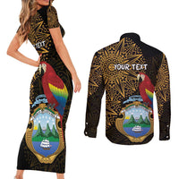 Pura Vida Costa Rica Personalized Couples Matching Short Sleeve Bodycon Dress and Long Sleeve Button Shirt Oxcart Ornate Inspired Gold Pattern - Wonder Print Shop