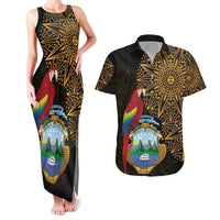 Pura Vida Costa Rica Personalized Couples Matching Tank Maxi Dress and Hawaiian Shirt Oxcart Ornate Inspired Gold Pattern - Wonder Print Shop