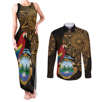 Pura Vida Costa Rica Personalized Couples Matching Tank Maxi Dress and Long Sleeve Button Shirt Oxcart Ornate Inspired Gold Pattern - Wonder Print Shop