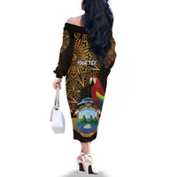 Pura Vida Costa Rica Personalized Family Matching Off The Shoulder Long Sleeve Dress and Hawaiian Shirt Oxcart Ornate Inspired Gold Pattern - Wonder Print Shop