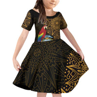 Pura Vida Costa Rica Personalized Family Matching Off Shoulder Short Dress and Hawaiian Shirt Oxcart Ornate Inspired Gold Pattern - Wonder Print Shop
