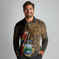 Pura Vida Costa Rica Personalized Long Sleeve Polo Shirt Oxcart Ornate Inspired Gold Pattern - Wonder Print Shop