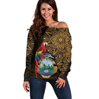 Pura Vida Costa Rica Personalized Off Shoulder Sweater Oxcart Ornate Inspired Gold Pattern - Wonder Print Shop