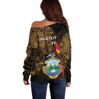 Pura Vida Costa Rica Personalized Off Shoulder Sweater Oxcart Ornate Inspired Gold Pattern - Wonder Print Shop