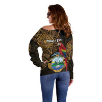 Pura Vida Costa Rica Personalized Off Shoulder Sweater Oxcart Ornate Inspired Gold Pattern - Wonder Print Shop