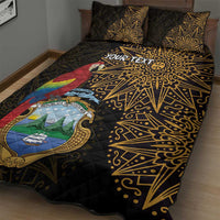 Pura Vida Costa Rica Personalized Quilt Bed Set Oxcart Ornate Inspired Gold Pattern - Wonder Print Shop