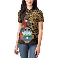 Pura Vida Costa Rica Personalized Women Polo Shirt Oxcart Ornate Inspired Gold Pattern - Wonder Print Shop