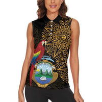 Pura Vida Costa Rica Personalized Women Sleeveless Polo Shirt Oxcart Ornate Inspired Gold Pattern - Wonder Print Shop