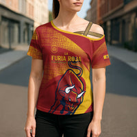 La Furia Roja Custom Campeones del Mundo Cross Shoulder Shirt Espana El Toro