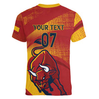 La Furia Roja Custom Campeones del Mundo Women V-Neck T-Shirt Espana El Toro