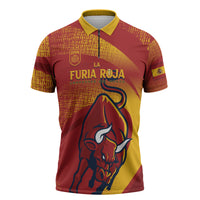 La Furia Roja Custom Campeones del Mundo Zipper Polo Shirt Espana El Toro