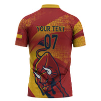 La Furia Roja Custom Campeones del Mundo Zipper Polo Shirt Espana El Toro