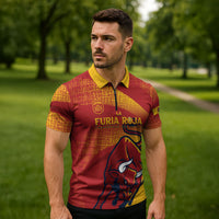 La Furia Roja Custom Campeones del Mundo Zipper Polo Shirt Espana El Toro