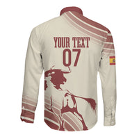 Spain La Roja Custom Long Sleeve Button Shirt Campeones del Mundo - Away Color