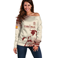 Spain La Roja Custom Off Shoulder Sweater Campeones del Mundo - Away Color