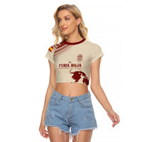 Spain La Roja Custom Raglan Cropped T Shirt Campeones del Mundo - Away Color