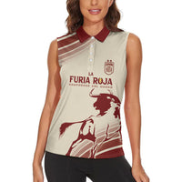 Spain La Roja Custom Women Sleeveless Polo Shirt Campeones del Mundo - Away Color