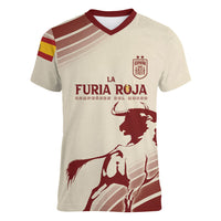 Spain La Roja Custom Women V-Neck T-Shirt Campeones del Mundo - Away Color
