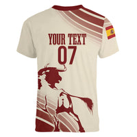 Spain La Roja Custom Women V-Neck T-Shirt Campeones del Mundo - Away Color