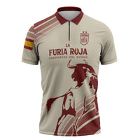 Spain La Roja Custom Zipper Polo Shirt Campeones del Mundo - Away Color